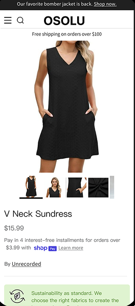 Product live on a Shopify storefront
