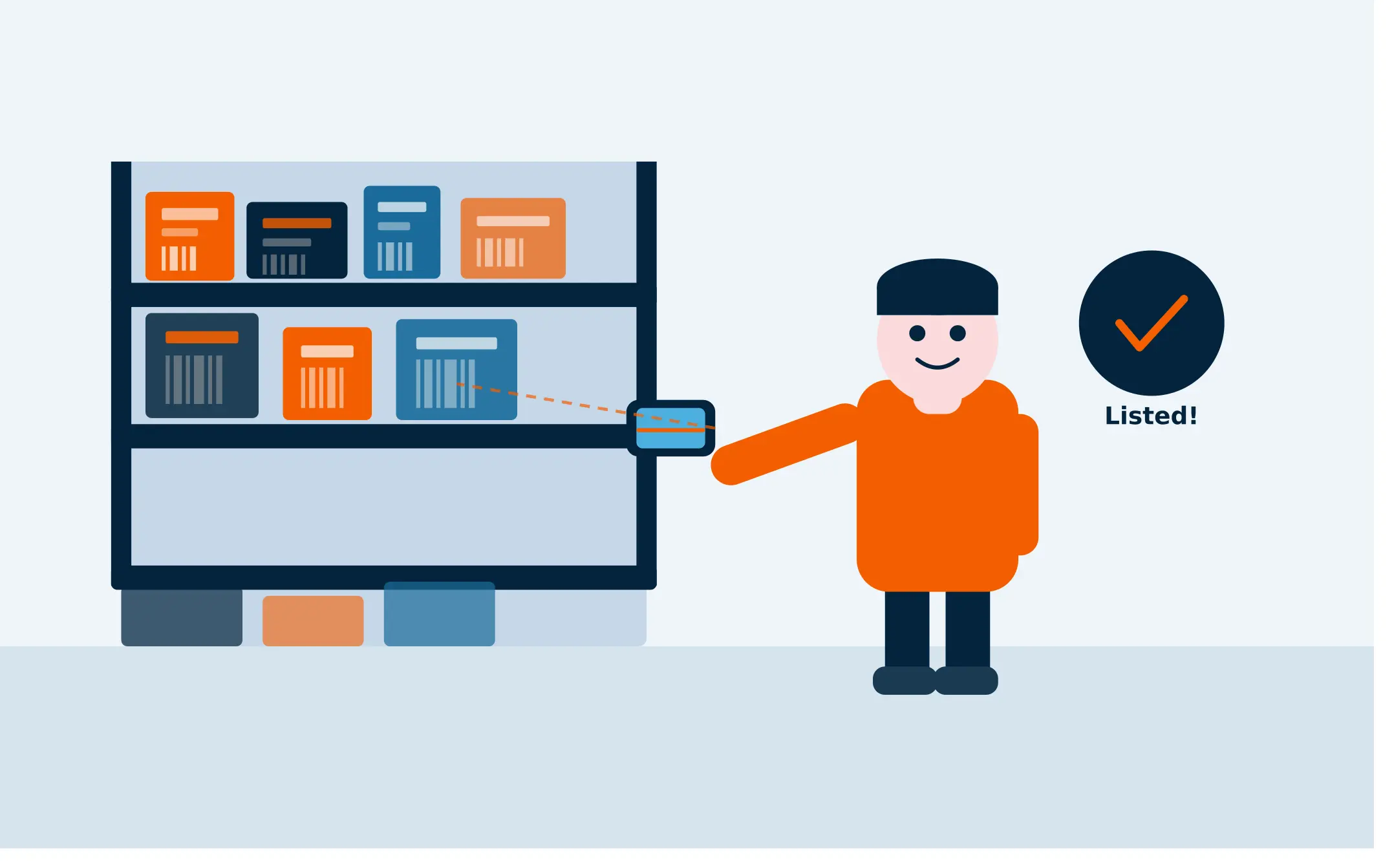Retailer scanning barcoded products in a storeroom to build Shopify listings