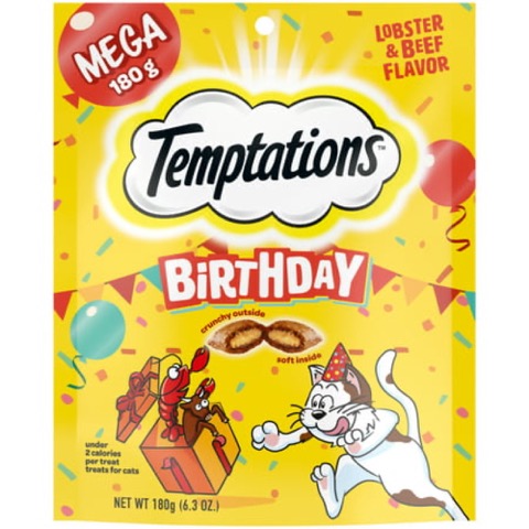 Temptations Birthday Cat Treats, Lobster & Beef, 6.3 Oz. Pack of 10