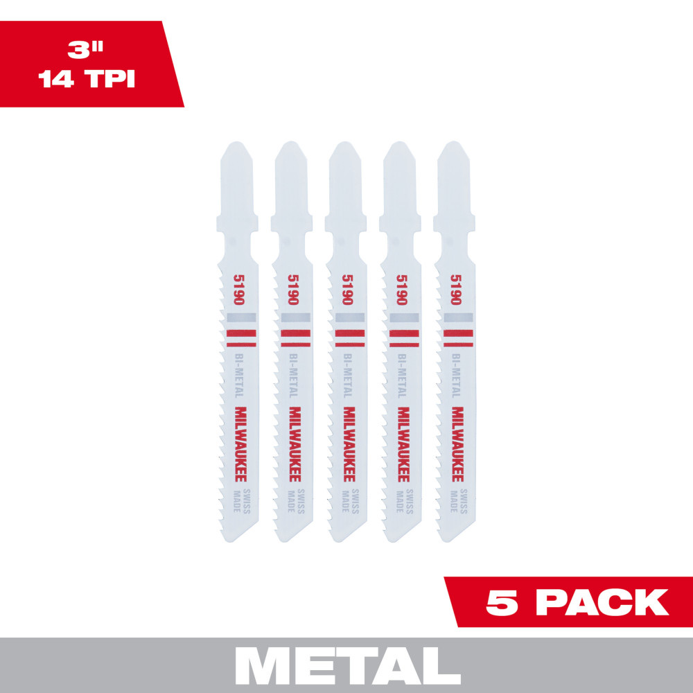 Milwaukee 14TPI 3" Metal Cutting Jig Saw Blades, 5 Pack photo 1