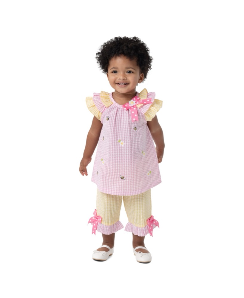 Rare Editions Spring Seersucker Dress Set, Pink, 3-6M girl photo 1