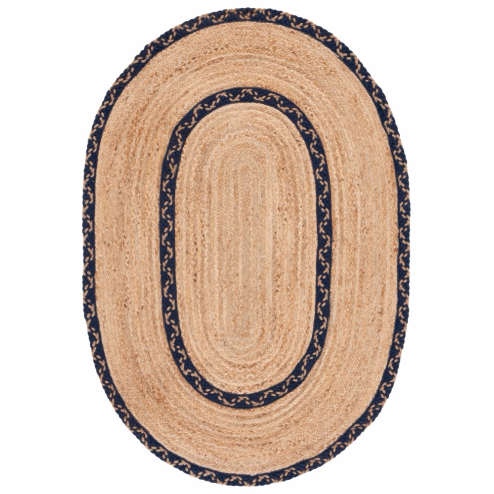 Safavieh Joshua Natural/Navy Area Rug 5' x 8' Oval photo 1