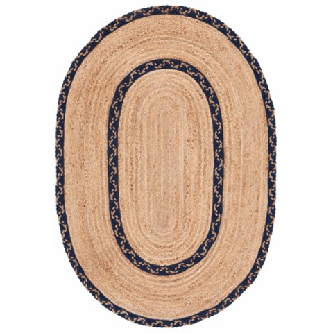 Safavieh Joshua Natural/Navy Area Rug 5' x 8' Oval