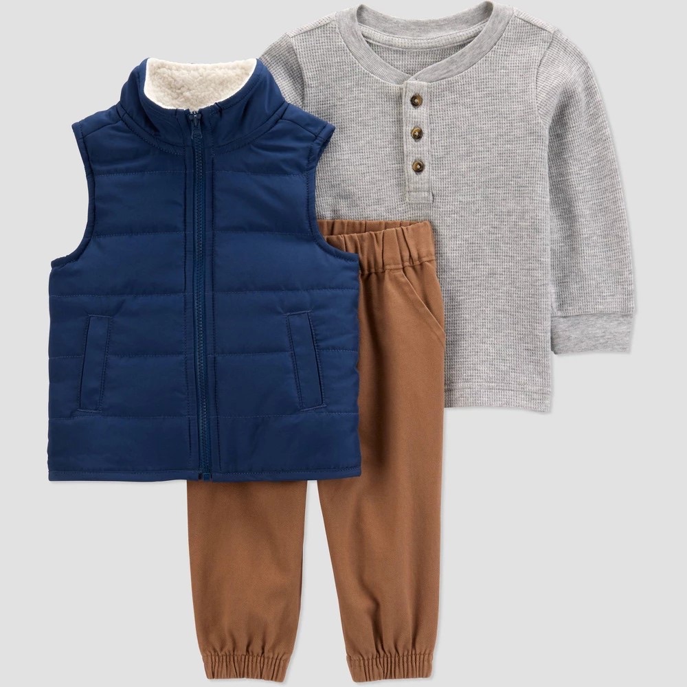 Carter's Just One You Baby Boys' 3pc Vest Set 3M Navy/Khaki photo 1