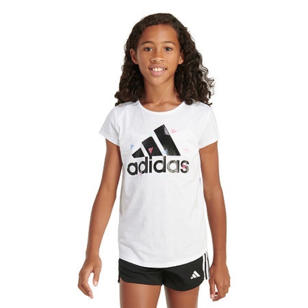 Adidas Girls Crew Neck Graphic T-Shirt, L Plus White photo 1