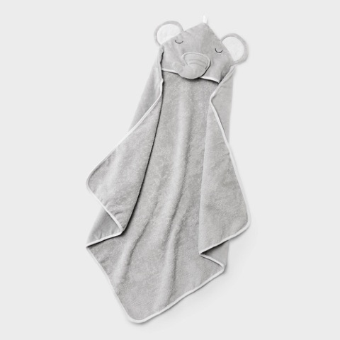 Cloud Island Baby Hooded Towel Gray Elephant Cotton Terry 30"x30"