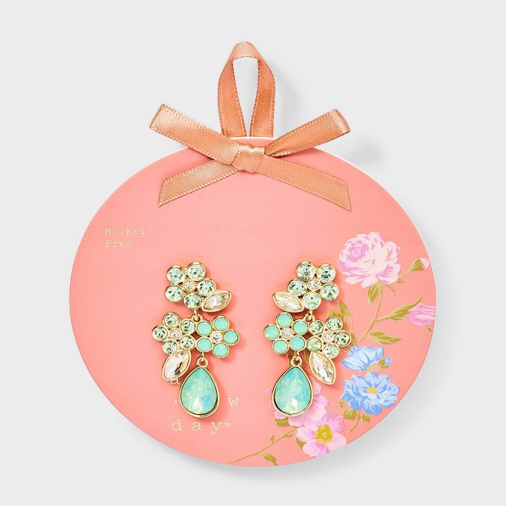 A New Day Floral Crystal Drop Earrings Hypoallergenic Nickel-Free photo 1
