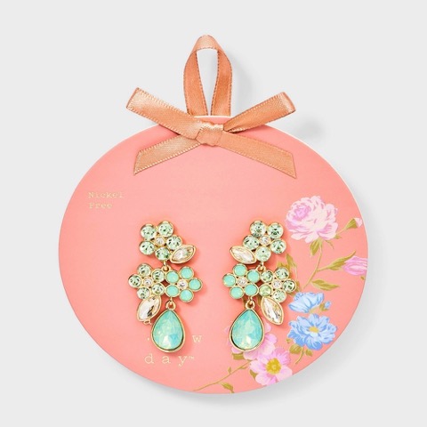 A New Day Floral Crystal Drop Earrings Hypoallergenic Nickel-Free