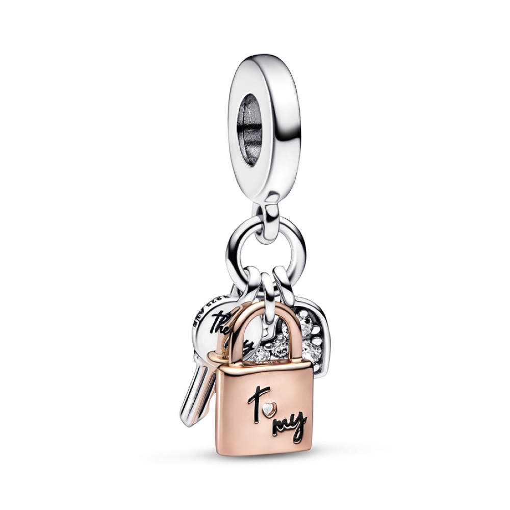 Pandora Two-Tone Key Padlock & Heart Triple Dangle Charm photo 1