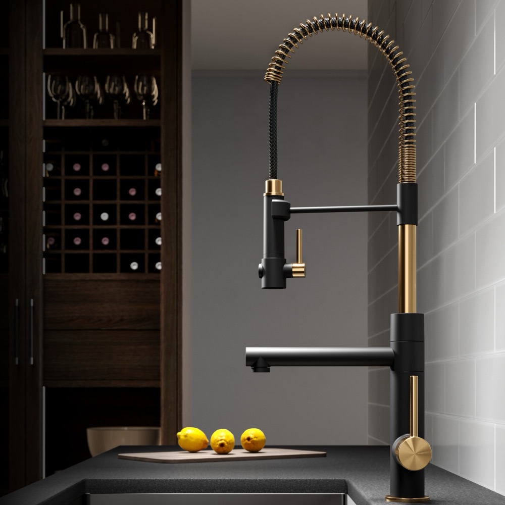 Daniel Kraus Artec Pro Pull Down Kitchen Faucet, Brushed Gold/Black photo 1