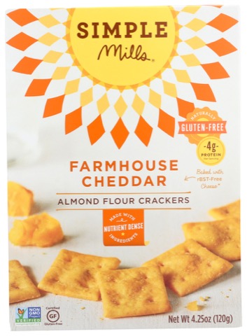 Simple Mills Almond Flour Crackers, Cheddar 4.25 Oz Pack of 6